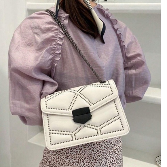 Vegan Leather Studded Graphic Chain Mini Shoulder Crossbody Bag - Picture 8 of 8